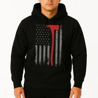 Wildland Firefighter Axe American Flag Thin Red Line Fireman Hoodie