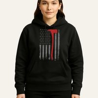 Wildland Firefighter Axe American Flag Thin Red Line Fireman Hoodie