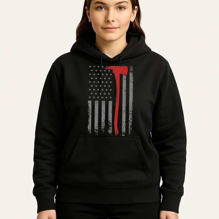 Wildland Firefighter Axe American Flag Thin Red Line Fireman Hoodie