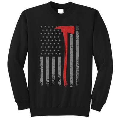 Wildland Firefighter Axe American Flag Thin Red Line Fireman Sweatshirt