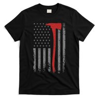 Wildland Firefighter Axe American Flag Thin Red Line Fireman T-Shirt