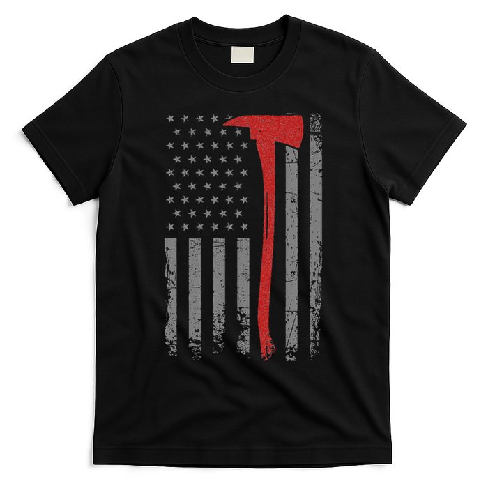 Wildland Firefighter Axe American Flag Thin Red Line Fireman T-Shirt
