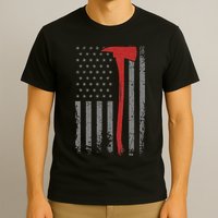 Wildland Firefighter Axe American Flag Thin Red Line Fireman T-Shirt
