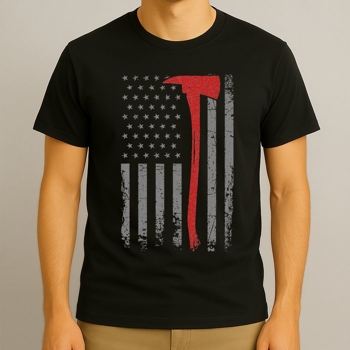 Wildland Firefighter Axe American Flag Thin Red Line Fireman T-Shirt