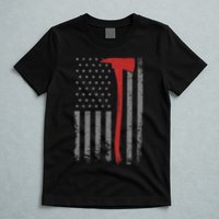 Wildland Firefighter Axe American Flag Thin Red Line Fireman T-Shirt