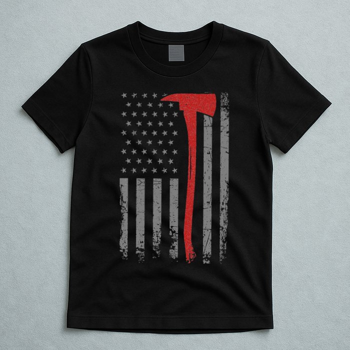 Wildland Firefighter Axe American Flag Thin Red Line Fireman T-Shirt