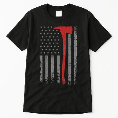 Wildland Firefighter Axe American Flag Thin Red Line Fireman Tall T-Shirt