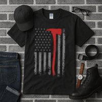 Wildland Firefighter Axe American Flag Thin Red Line Fireman Tall T-Shirt