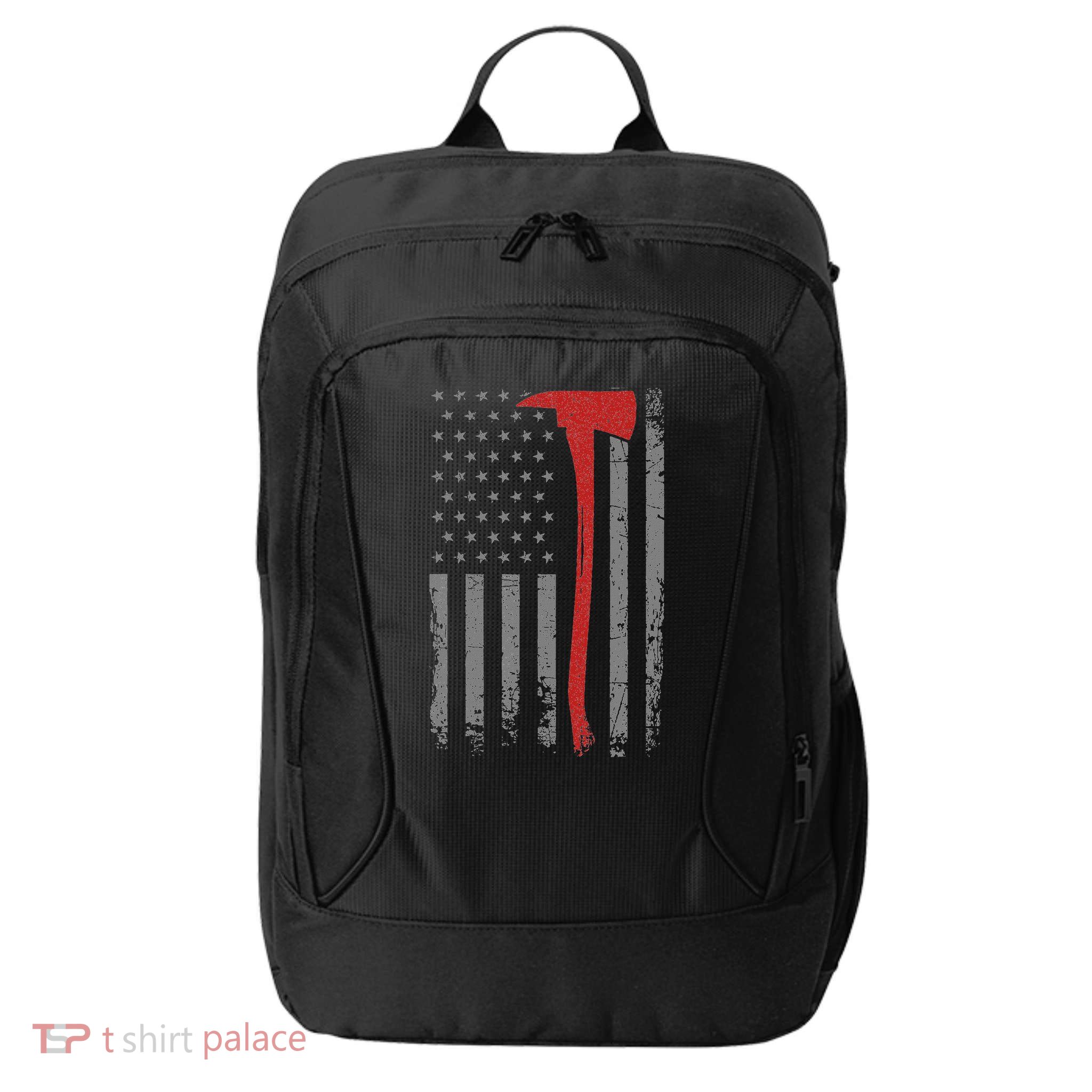 Wildland Firefighter Axe American Flag Thin Red Line Fireman City Backpack