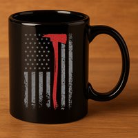 Wildland Firefighter Axe American Flag Thin Red Line Fireman 11oz C Handle Ceramic Mug
