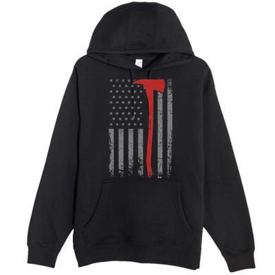 Wildland Firefighter Axe American Flag Thin Red Line Fireman Premium Pullover Hoodie