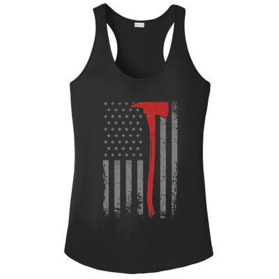 Wildland Firefighter Axe American Flag Thin Red Line Fireman Ladies PosiCharge Competitor Racerback Tank
