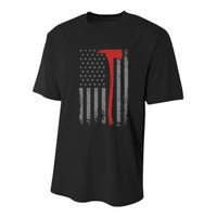 Wildland Firefighter Axe American Flag Thin Red Line Fireman Youth Performance Sprint T-Shirt