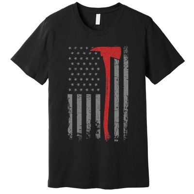 Wildland Firefighter Axe American Flag Thin Red Line Fireman Premium T-Shirt