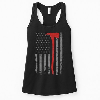 Wildland Firefighter Axe American Flag Thin Red Line Fireman Womens Tank Top