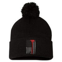Wildland Firefighter Axe American Flag Thin Red Line Fireman Pom Pom 12in Knit Beanie