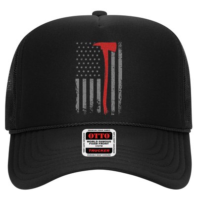 Wildland Firefighter Axe American Flag Thin Red Line Fireman Trucker Hat