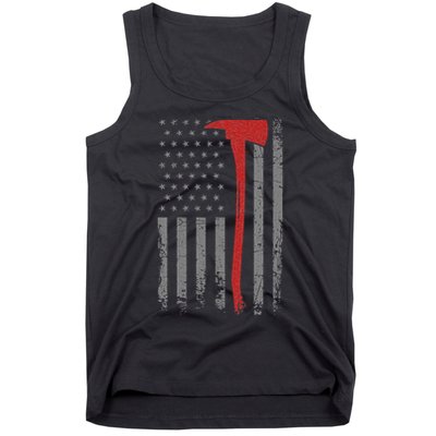 Wildland Firefighter Axe American Flag Thin Red Line Fireman Tank Top