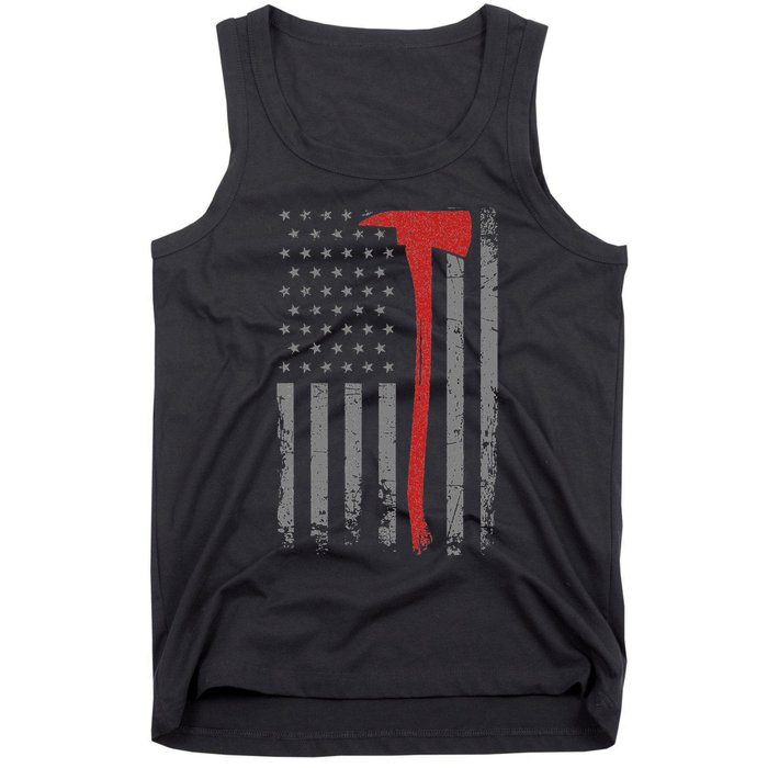 Wildland Firefighter Axe American Flag Thin Red Line Fireman Tank Top