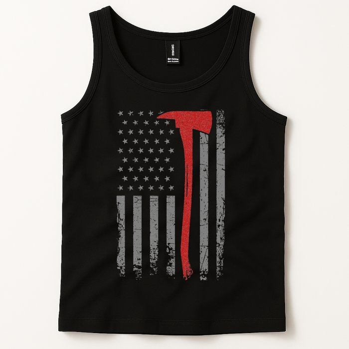 Wildland Firefighter Axe American Flag Thin Red Line Fireman Tank Top