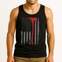 Wildland Firefighter Axe American Flag Thin Red Line Fireman Tank Top