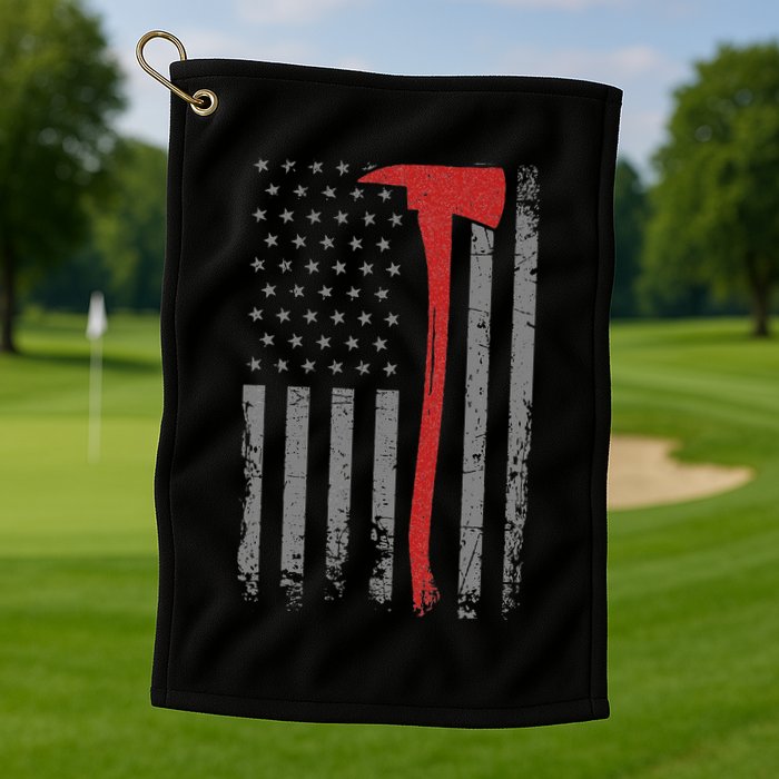 Wildland Firefighter Axe American Flag Thin Red Line Fireman Golf Towel
