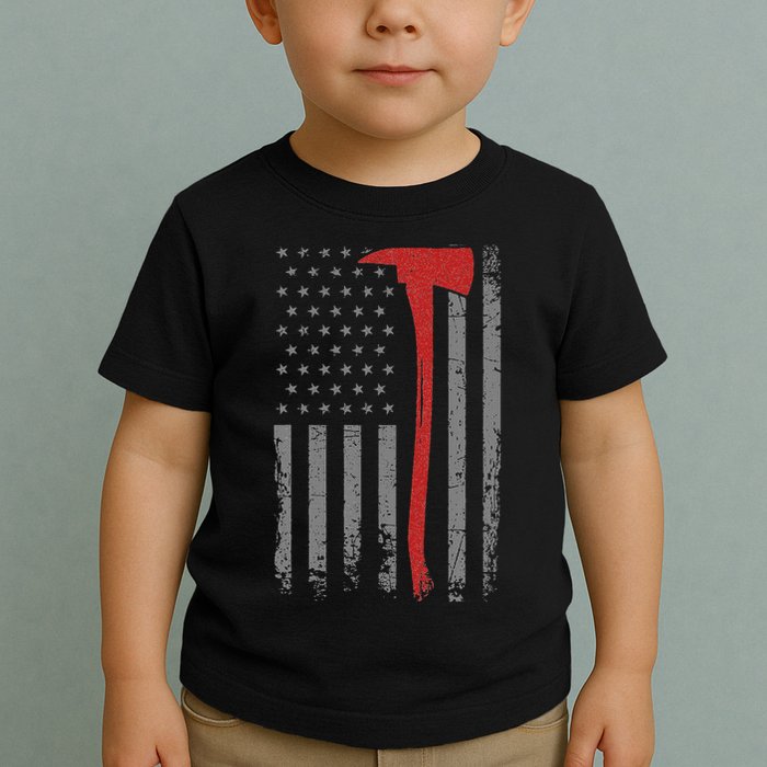 Wildland Firefighter Axe American Flag Thin Red Line Fireman Toddler T-Shirt