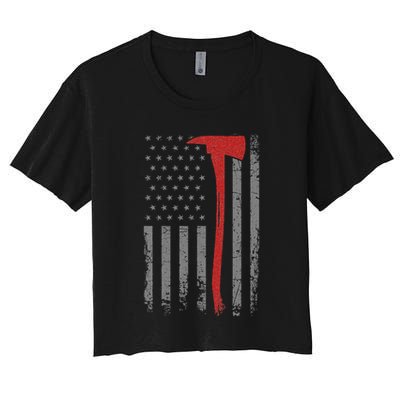 Wildland Firefighter Axe American Flag Thin Red Line Fireman Crop Top