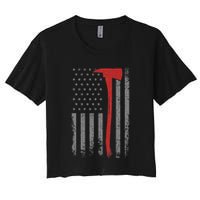 Wildland Firefighter Axe American Flag Thin Red Line Fireman Crop Top