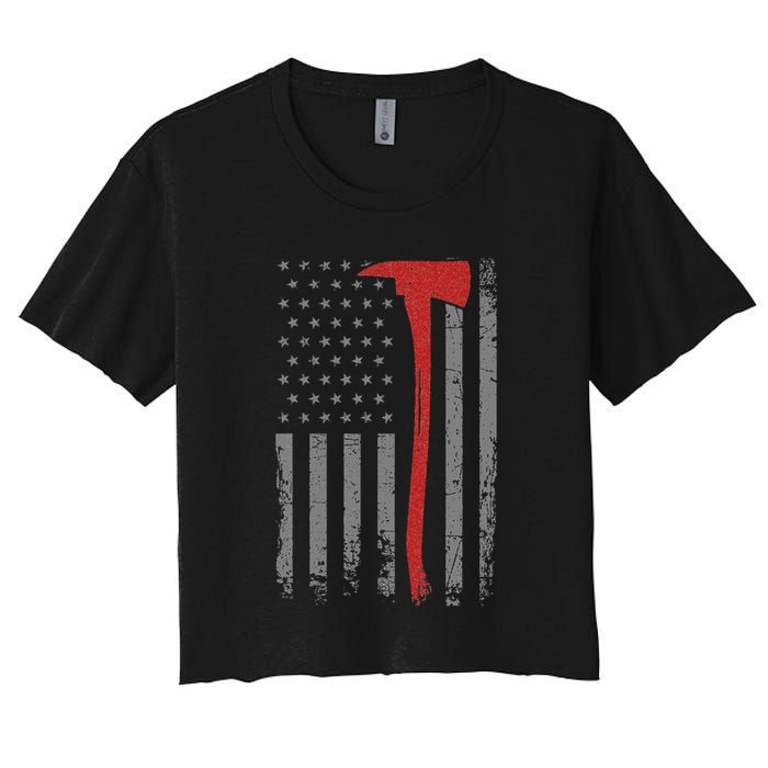 Wildland Firefighter Axe American Flag Thin Red Line Fireman Crop Top