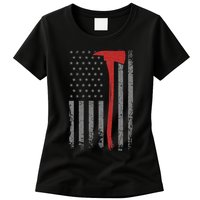 Wildland Firefighter Axe American Flag Thin Red Line Fireman Womens T-Shirt