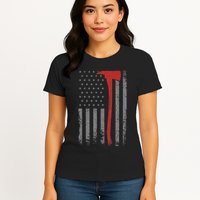 Wildland Firefighter Axe American Flag Thin Red Line Fireman Womens T-Shirt
