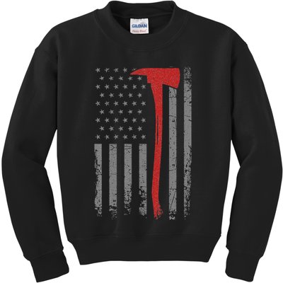 Wildland Firefighter Axe American Flag Thin Red Line Fireman Kids Sweatshirt