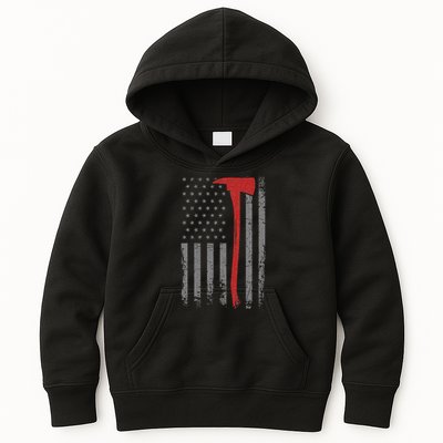 Wildland Firefighter Axe American Flag Thin Red Line Fireman Kids Hoodie