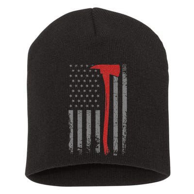 Wildland Firefighter Axe American Flag Thin Red Line Fireman Short Acrylic Beanie