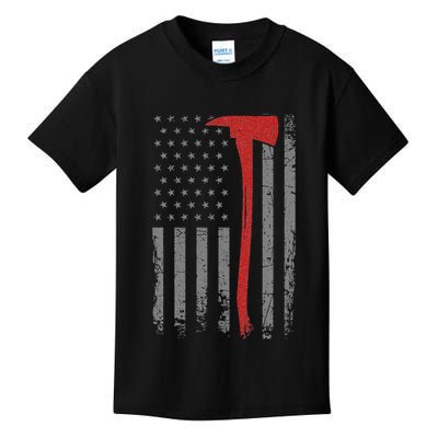 Wildland Firefighter Axe American Flag Thin Red Line Fireman Kids T-Shirt