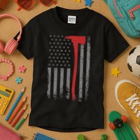 Wildland Firefighter Axe American Flag Thin Red Line Fireman Kids T-Shirt