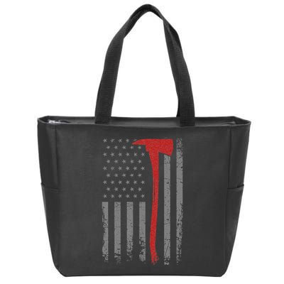 Wildland Firefighter Axe American Flag Thin Red Line Fireman Zip Tote Bag