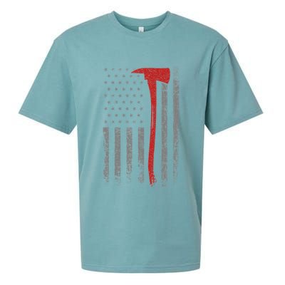 Wildland Firefighter Axe American Flag Thin Red Line Fireman Sueded Cloud Jersey T-Shirt