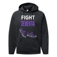 Walk For A Cure Dementia Awareness Purple Ribbon Support Performance Fleece Hoodie