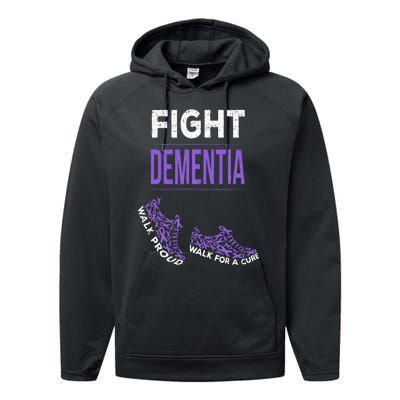 Walk For A Cure Dementia Awareness Purple Ribbon Support Performance Fleece Hoodie