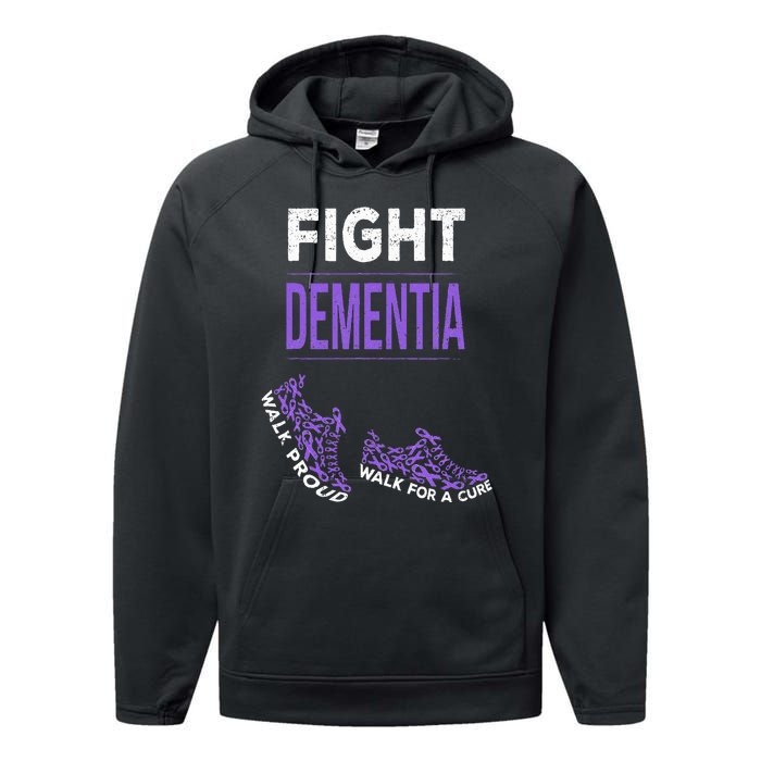 Walk For A Cure Dementia Awareness Purple Ribbon Support Performance Fleece Hoodie