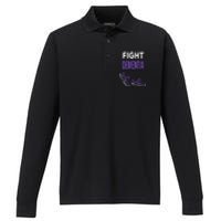 Walk For A Cure Dementia Awareness Purple Ribbon Support Performance Long Sleeve Polo