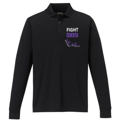 Walk For A Cure Dementia Awareness Purple Ribbon Support Performance Long Sleeve Polo