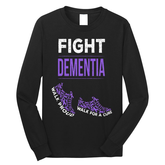 Walk For A Cure Dementia Awareness Purple Ribbon Support Long Sleeve Shirt