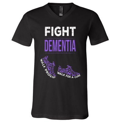 Walk For A Cure Dementia Awareness Purple Ribbon Support V-Neck T-Shirt