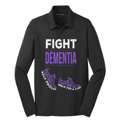 Walk For A Cure Dementia Awareness Purple Ribbon Support Silk Touch Performance Long Sleeve Polo