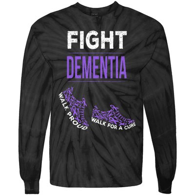 Walk For A Cure Dementia Awareness Purple Ribbon Support Tie-Dye Long Sleeve Shirt