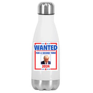 Wanted For A Second Term 2024 Trumps Mugshot President Gift Stainless Steel Insulated Water Bottle