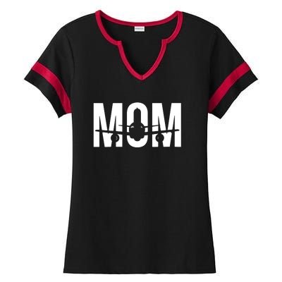 Womens Funny Airplane Pilot Mom Aviation Lover Gift Mom Pilot Ladies Halftime Notch Neck Tee